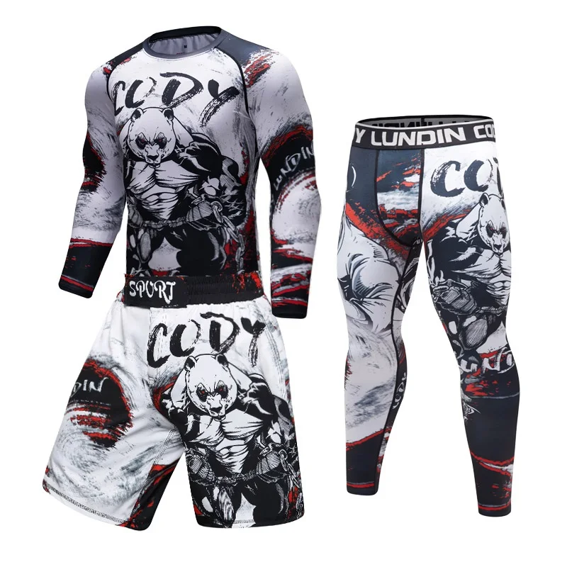 

Brand New Men's Tracksuit 3D Prints Tight Skin Compression Sport Suit Men MMA Rashguard Body Building Top Fitness Sport Set