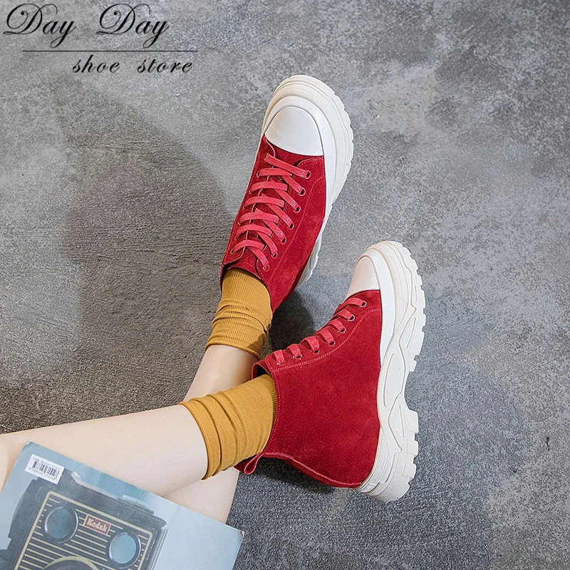 

Booties woman 2019 Genuine Leather Shoes Increased Autumn And Winter Boots New Fashion Korean Casual Sports Shoes Women's Boots