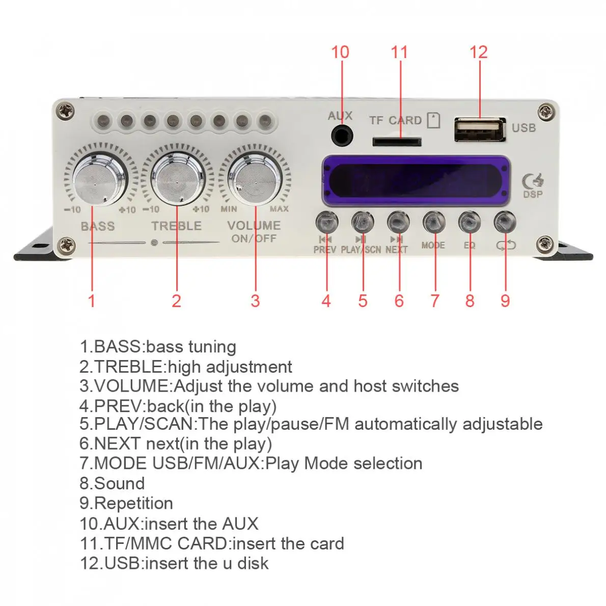 Kentiger HY-V10 DC 12 В 20 Вт x 2 2CH Hi-Fi Bluetooth автомобильный аудио усилитель мощности fm-радио плеер Поддержка SD USB DVD MP3 вход