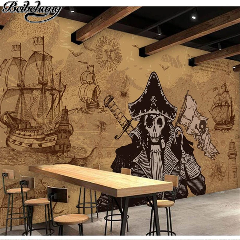 

beibehang Custom Wallpapers papel de parede 3d Photo Murals Europe and America Retro Pirate Boat Bar Cafe Background Wallpapers