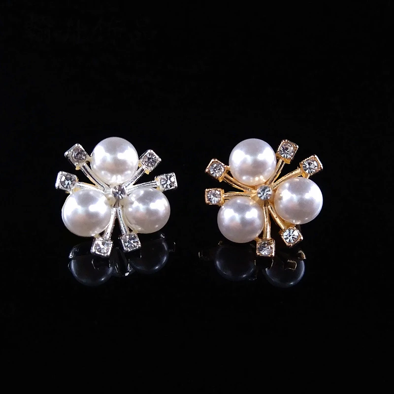 

20pcs/lot 2cm*2cm Gold Silver Flower ABS Imitation Pearls Beads with Zircon Bead Caps for Brooch Hair Jewelry Making Findings