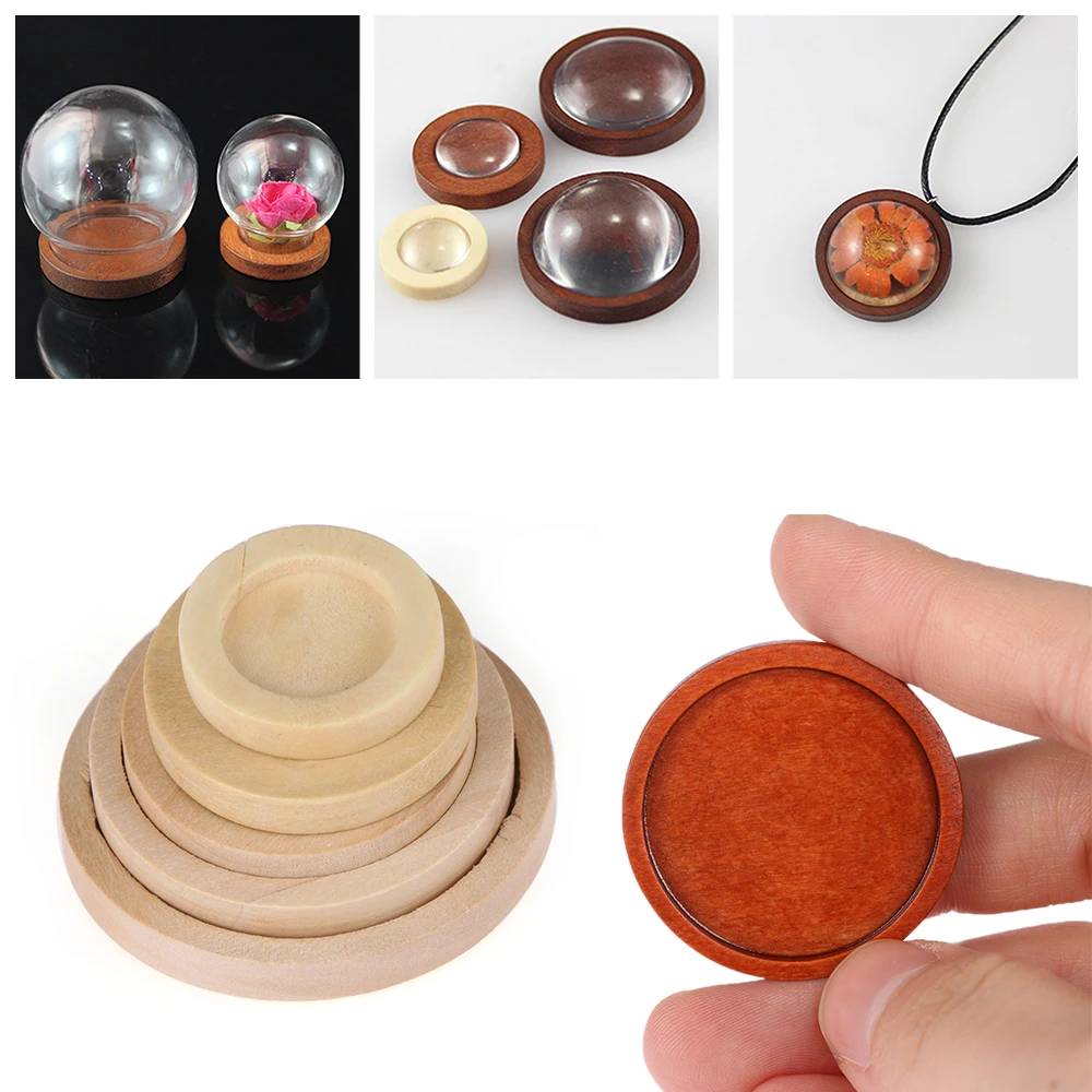 

New 10pcs Hollow frame wooden Round necklace Bottom bracket base care Frame Pendant Bezel Setting Cabochon Setting Tray UV Resin