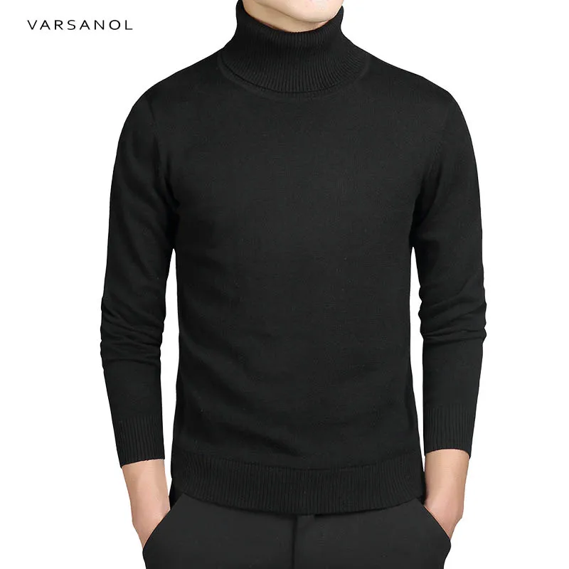 Tanie Brand New Casual sweter z golfem mężczyzn swetry jesień moda sweter w stylu stałe Slim Fit swetry z pełnym rękawem płaszcz