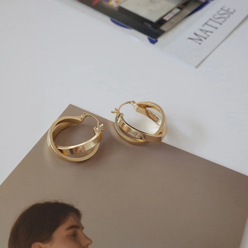 Серьги Peri'sBox золотого и серебряного цвета с двойными кольцами для женщин, изящные минималистичные серьги-кольца, геометрические круглые серьги