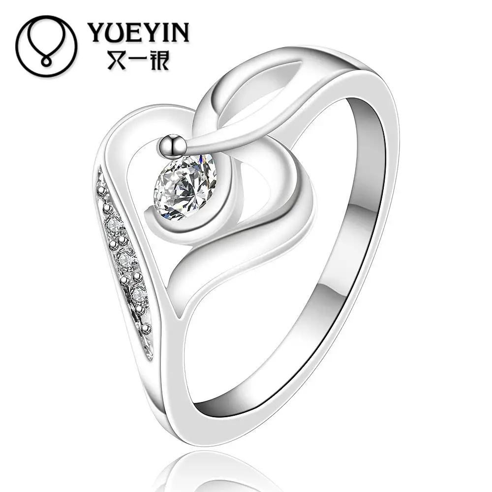 

NEW Fashion silver plated jewelry wedding ring Silver plated new design finger ring for lady bijoux women Inlaid Crystal