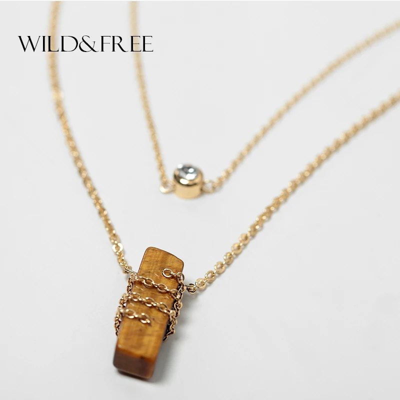 

2017 Limited Maxi Necklace Collier Collares Women 2 Layer Chain Pendant Necklace With Stone Multilayer Collar For Jewelry