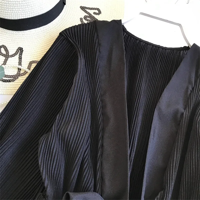 Neploe плиссированная Блузка с оборками и поясом винтажная изящная женская блузка Весна Осень Новая Модная элегантная рубашка с v-образным вырезом 69273