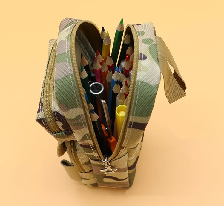 Камуфляжная школьная сумка, чехол-карандаш Kawaii, канцелярские принадлежности для мальчиков, Военный стиль, высокая емкость, прочная ткань Оксфорд, коробка для ручек