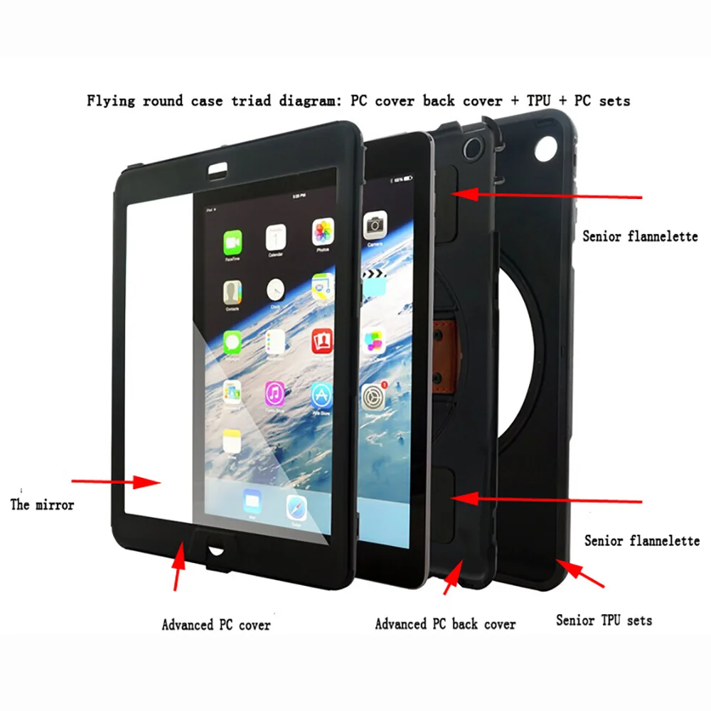 04-JONSNOW Case for iPad 9.7 inch 2017 2018 Kids Safe Shockproof PC Stand Hand Holder Function Protective Cover model A1822 A1823