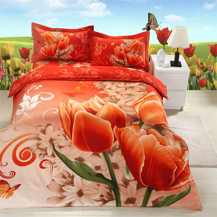 3d bedding sets orange Tulip paisley cute bedding set bed couple quilt