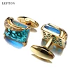 Low-key Luxury Blue Glass Cufflinks for Mens Lepton Brand High Quality Square Crystal Cufflinks Shirt Cuff Links Relojes Gemelos ► Photo 1/6