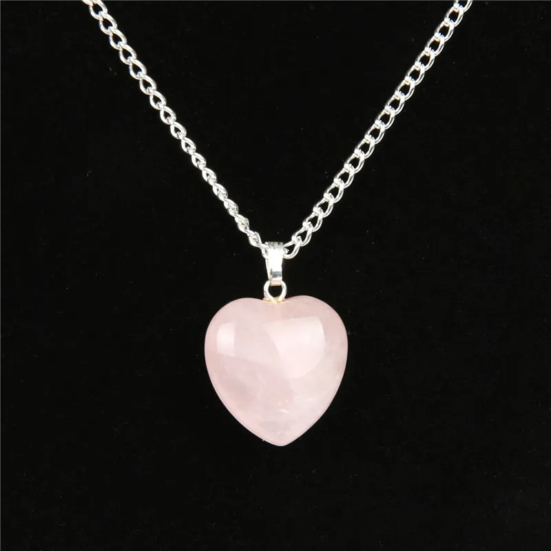 Natural Rose Quartz Heart Shape Necklace Women Fashion Romantic Jewelry