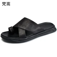 Мужские летние шлепанцы, мужские шлепанцы с нескользящей мягкой подошвой, красивые Шлепанцы из натуральной кожи, популярные мужские пляжные сандалии, лето