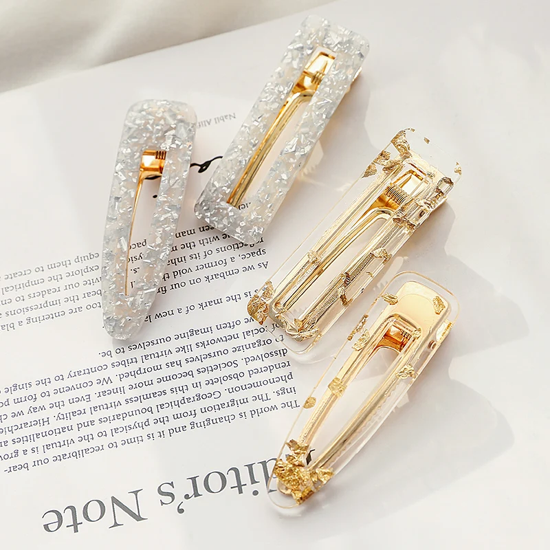Girls Hair Clip Hollow Geometric Water Droplets Acrylic Hairpin Color Marble Texture Printing Women Hairpin Accessories Hair