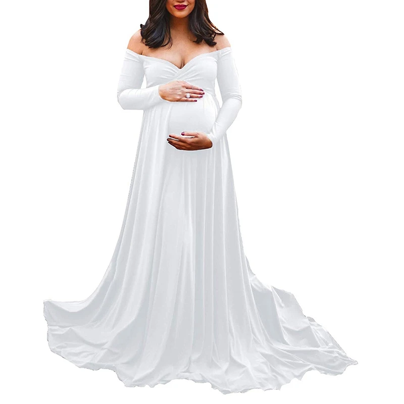 2019 Длинные платья для беременных фотосъемка макси с длинным рукавом для будущих мам, хлопковое платье для беременных реквизит для