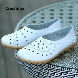 Cresfimix sapatos femininas/Женские повседневные белые дышащие туфли из натуральной кожи высокого качества на плоской подошве Женская нескользящая