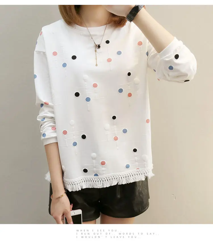 2019 Autumn Women Tops Tees Fashion Print Tshirt Femme T-shirt Ladies Long Sleeve Cotton T-shirts Bottom Tassel Poleras Mujer (14)