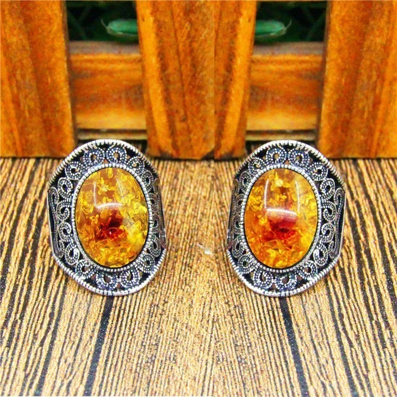 

Resin Flower Rings For Women Flower Plant Antique Silver Plated Rings Fashion Jewelry TR681