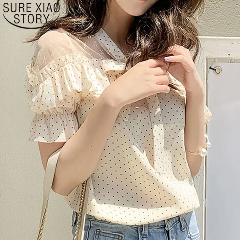 

Womens tops and blouses 2019 ladies tops chiffon blouse shirts women short dot V-Neck Flare Sleeve blouse for women tops 4782 50