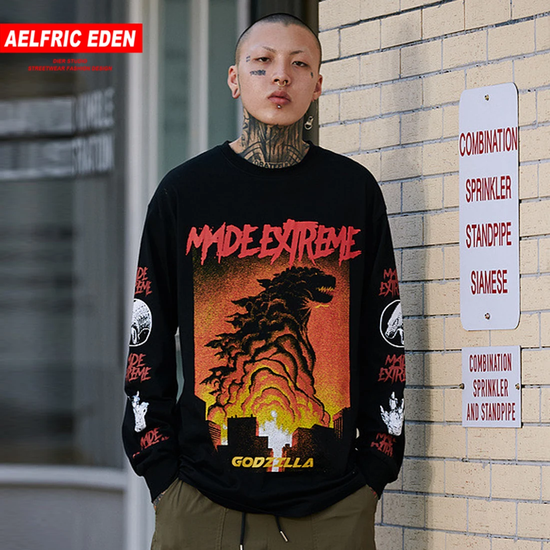 

Aelfric Eden Causal T-shirts Men hip hop 2019 Spring Long Sleeve Letter Printed Harajuku Tops Tees Skateboard T Shirt Streetwear