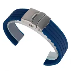 Новый мягкий силиконовый каучук водонепроницаемый синий ремешок для часов 20мм 22mm мм складной застежка часы ремешок браслет замена мужчин