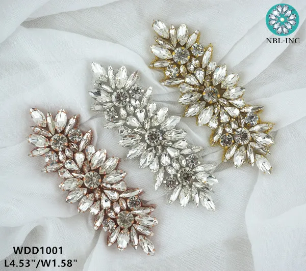 

(30PCS) Silver crystal rhinestone applique gold beaded applique patch sewing iron on for wedding dress WDD1001