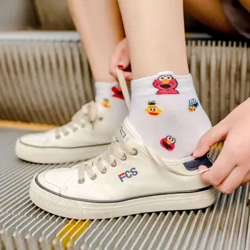 

Cute Sesame Street socks Elmo Cookie Monster fashion novelty funny women sock autumn comfortable breathable white black socks