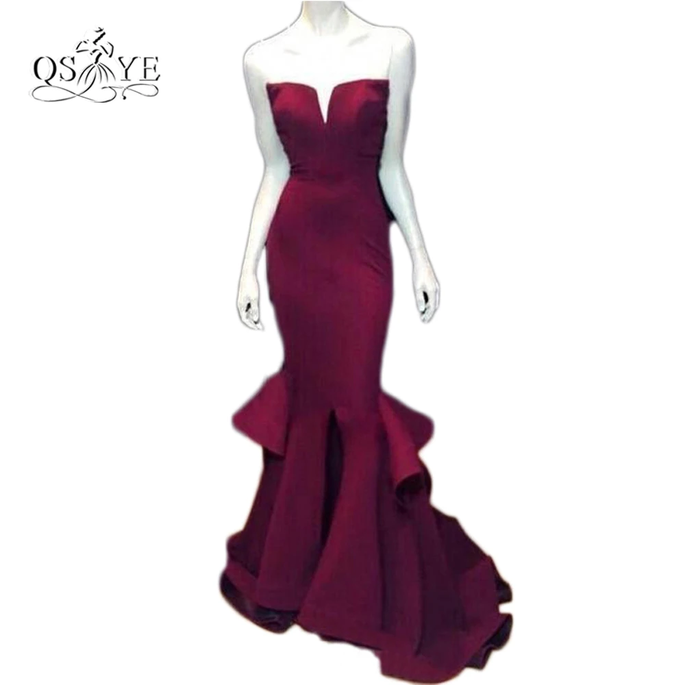 Sexy 2017 Mermaid Prom Jurken Bourgondië Formele Pageant Avondjurk Lange Satijn Plus Size Jassen Backless Real Foto Sexy 2017 Mermaid Prom Jurken Bourgondië Formele Pageant Avondjurk Lange Satijn Plus Size Jassen Backless Real Foto