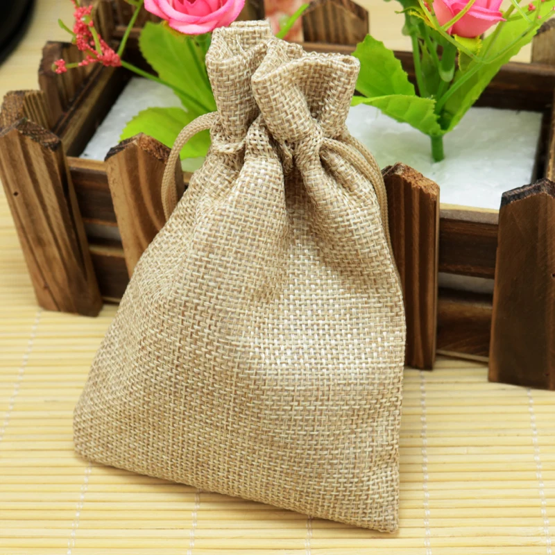 

Wholesale 10Pcs/Lot 10x14cm Natural Color Jute Bags Small Bracelet Jewelry Packaging Bags Pouches Linen Drawstring Gift Bag