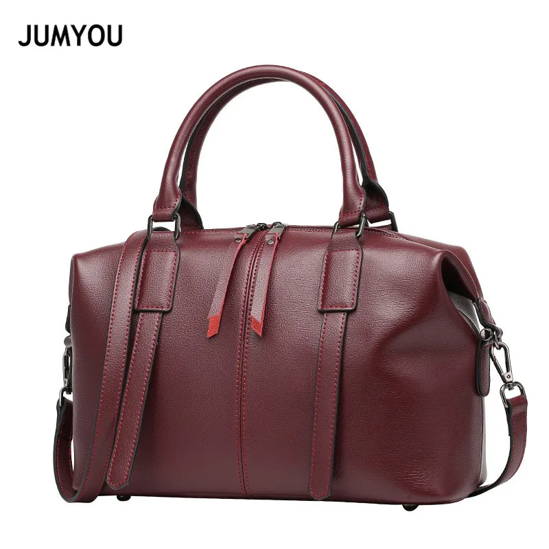 

Women Cross body bags Split Leather Boston Fashion Vintage Red Wine Shoulder Bags For Ladies Handbags Bags For Girls Sac A Main