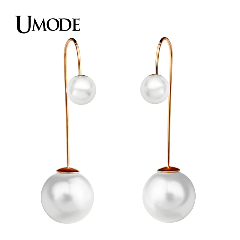 Серьги подвески UMODE Brincos из розового золота/родия Двойные серьги с имитацией