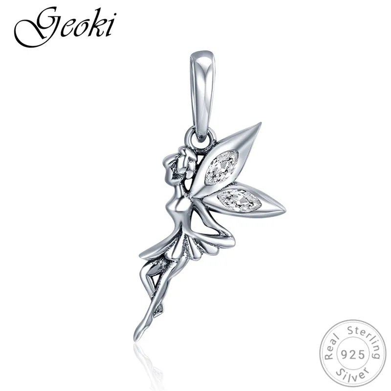 

Geoki 925 Sterling Silver Cute Elf Butterfly Charms fit Original Pandora Bracelet European Fairy Girl Beads Necklace Pendant