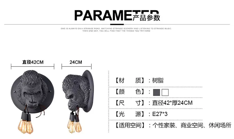 Скандинавские смолы Горилла настенный светильник ретро современный светодиодный настенный бра для дома Лофт Спальня прикроватный домашний декор настенные светильники Светильник