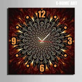

Free Shipping E-HOME Peacock Feather Pattern Clock in Canvas 1pcs wall clock