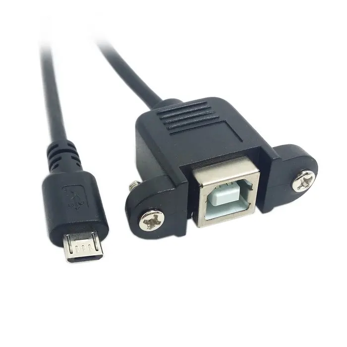 Micro USB 5 Pin Male to USB 2.0 B Female Panel Mount Type Cable with Screws