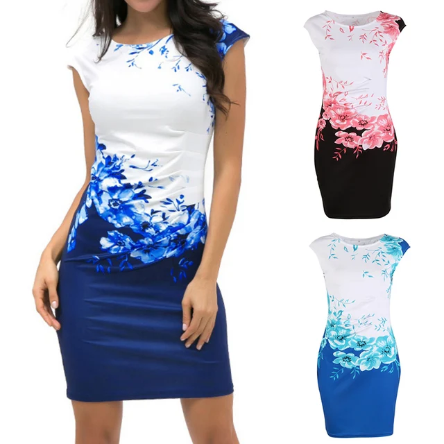 2018 China Vintage Elegant Sleeveless Floral Vestidos Womens Formal Party Evening Pencil Mini Dress