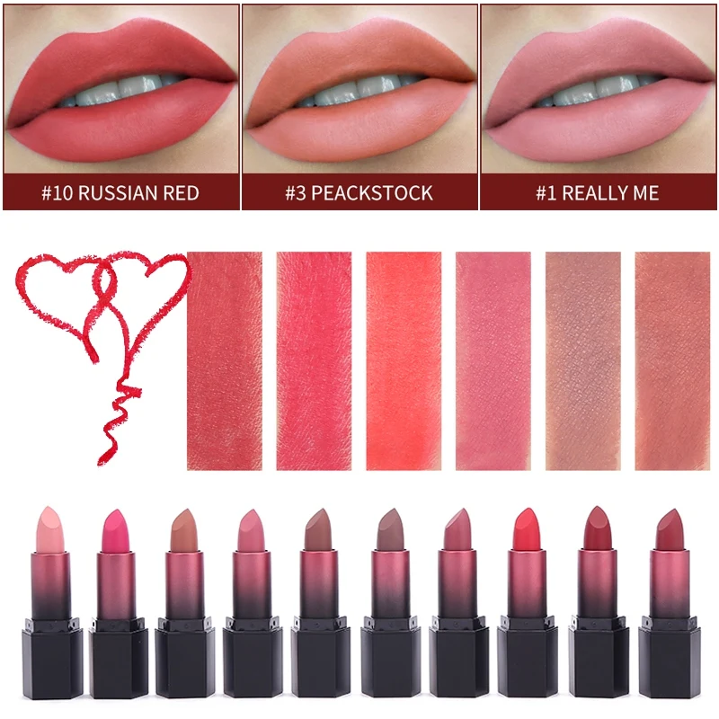 

Hot Sales Waterproof Matte Velvet Glossy Lip Gloss Lipstick Lip Balm Sexy Red Lip Tint 10 Colors Women Fashion Makeup Gift