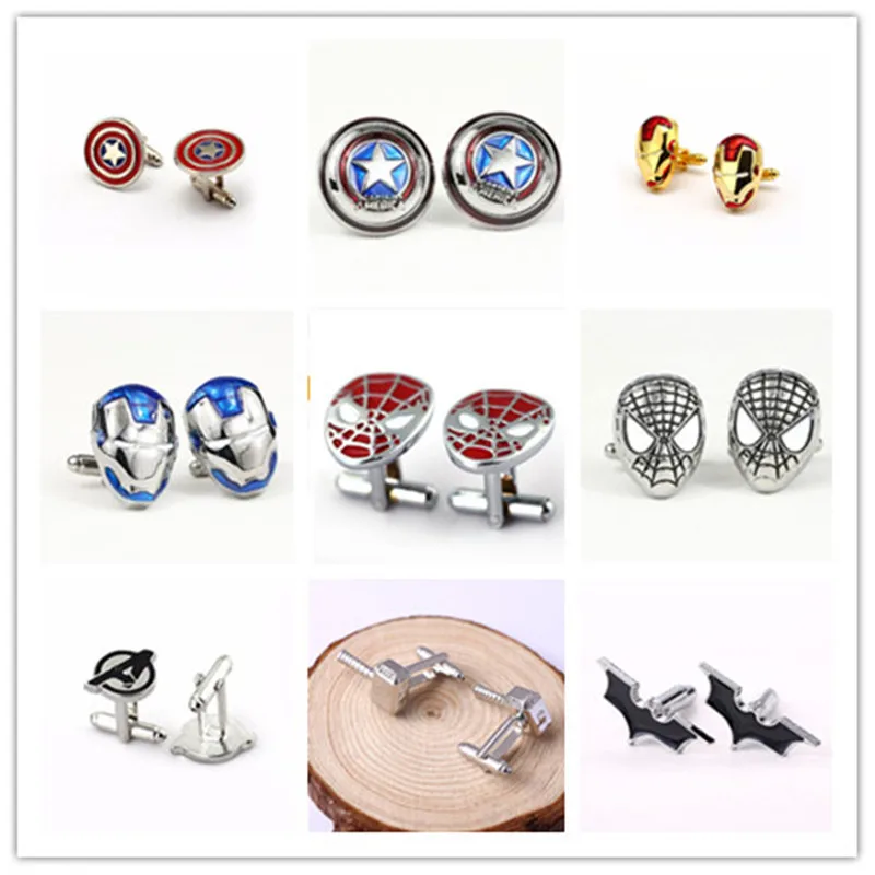

The Avengers Eendgame Cufflink Thor Hammer Captain America Batman Cuff Link French Shirt Sleeve Cuff Buttons Men Wedding Gifts