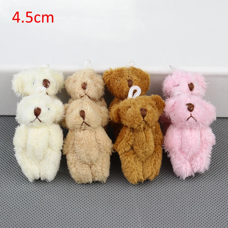 

H-4.5cm Mini Stuffed Jointed Bear,Teddy Bear Long wool bears,plush toys for cartoon bouquet 4color 100pcs/lot