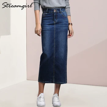 

Streamgirl Women Denim Skirt Long Saia Jeans Women's Skirt Denim Skirts For Women Summer Vintage Black Long Skirts Female Saia