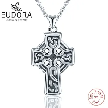 

EUBORA 925 Sterling Silver Cross Pendant Necklace Christian Antique Silver Cross Necklace Religious jewelry For Women Gifts D231