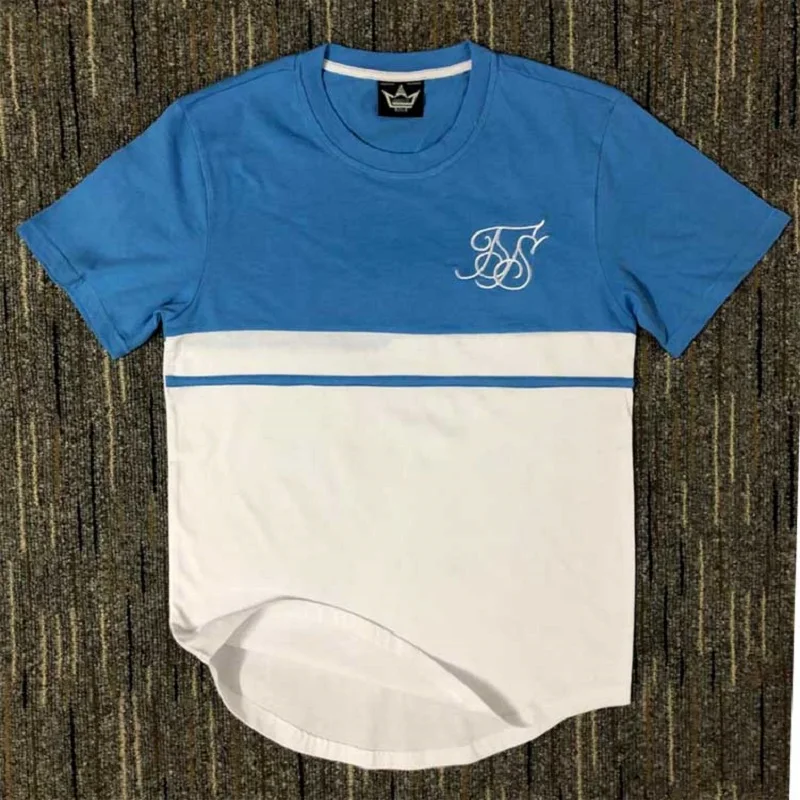 

Men Fashion Sik Silk Kanye West Sik Silk Men Casual Hip Hop Irregular Curved Hem Short Sleeved T-shirts Stitching T-shirt