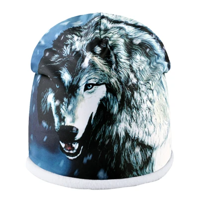 Top Fashion Skullies Beanies Men Wolf Pattern Winter Bonnet Caps Women Hip Hop Hats Streetwear Punk Bone Gorras Thick Ski Hat - Цвет: Белый