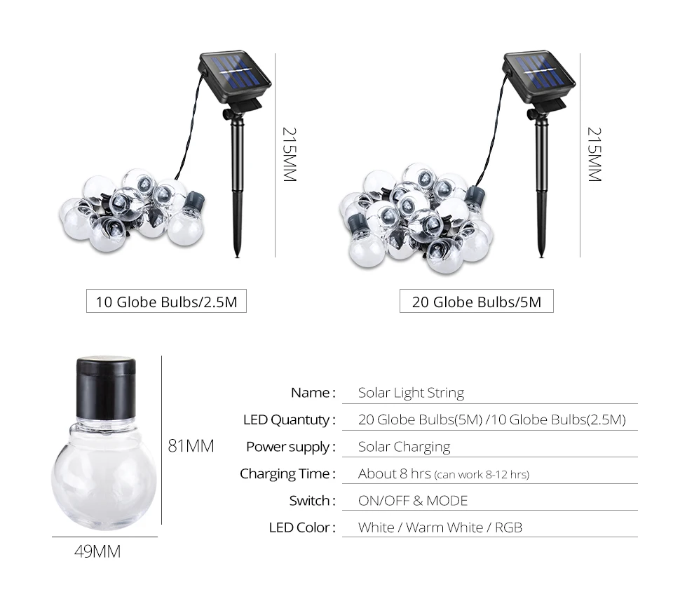 LED Solar Lamp String Fairy Light Outdoor Solar Light Festoon Globe Ball String Lights (2)