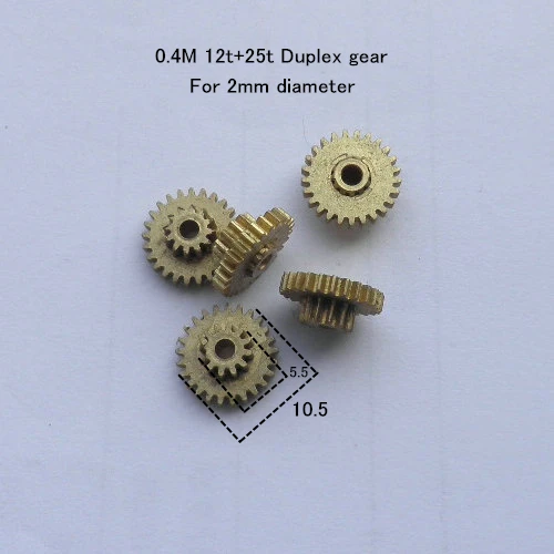Двойная металлическая Шестерня 0,4 Modulus 12 25 зуб 0,4 м 12 т+ 25 т двойная шестеренка, внешний диаметр 10,5 мм, ширина зуба 1,8 мм для 2 мм вала diam