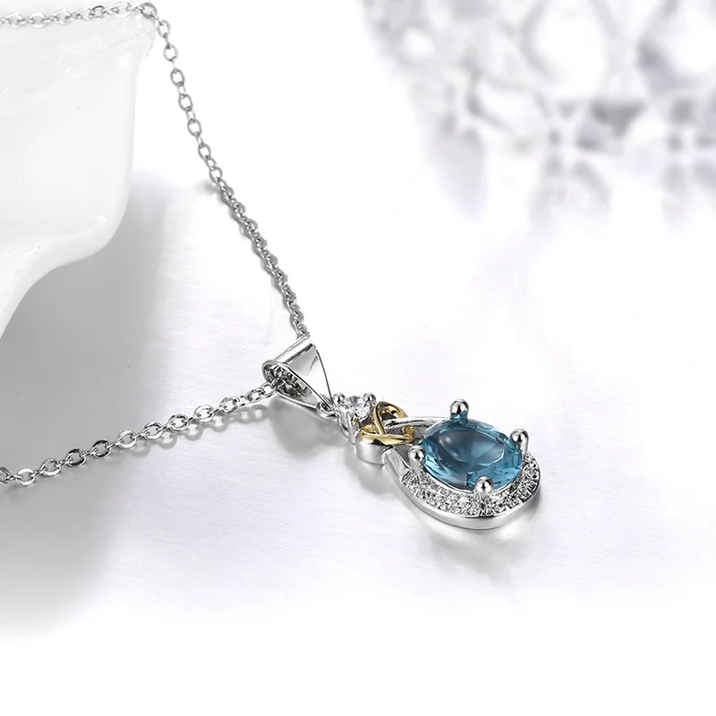 925 пробы серебряные ювелирные изделия, ожерелье в форме капли воды и подвеска, голубой камень, CZ, обручальное свадебное ожерелье, вечерние аксессуары, CCN101