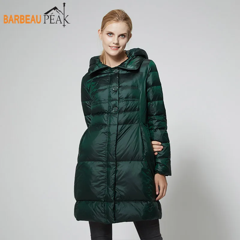 Barbeaupeak Emerald Women Down Jacket Long Hooded 80 Duck Down Dark