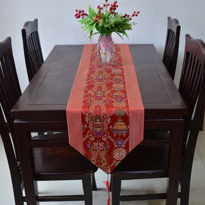 Китайский стиль красный настольная дорожка атласная роскошное свадебное украшение китайский узел кисточка чайная кровать скатерть - Цвет: 2