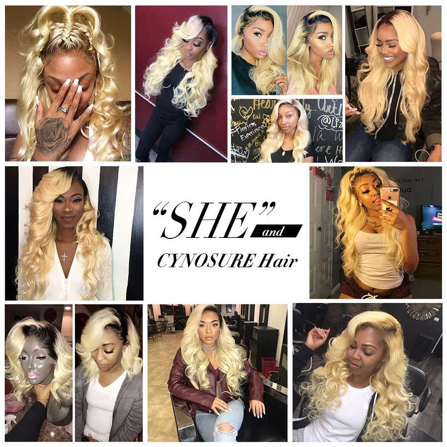 Cynosure Brazilian Hair Weave 3 Bundles with Closure 1b 613 Dark Roots Blonde Body Wave Human Hair Bundles with Closure NonRemy