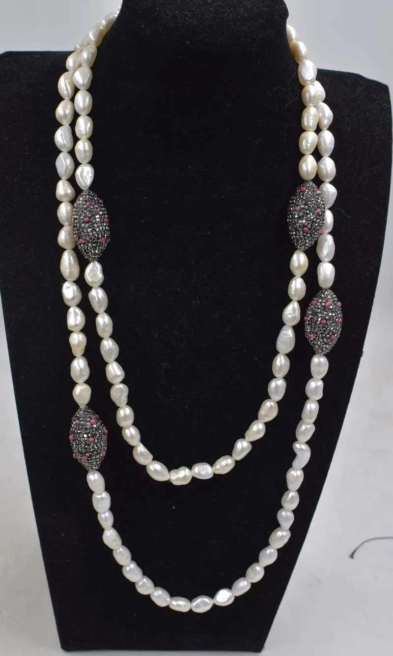

freshwater pearl white baroque 8-10mm necklace 45inch FPPJ wholesale beads nature